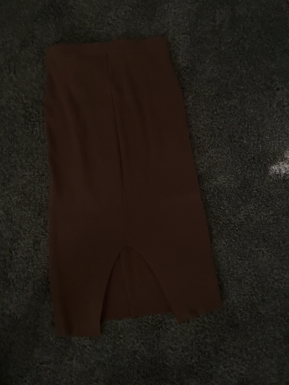 House of CB Brown Ribbed Midi Pencil Skirt with Front Vent